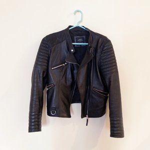 Classic Black Leather Jacket with Silver Hardware